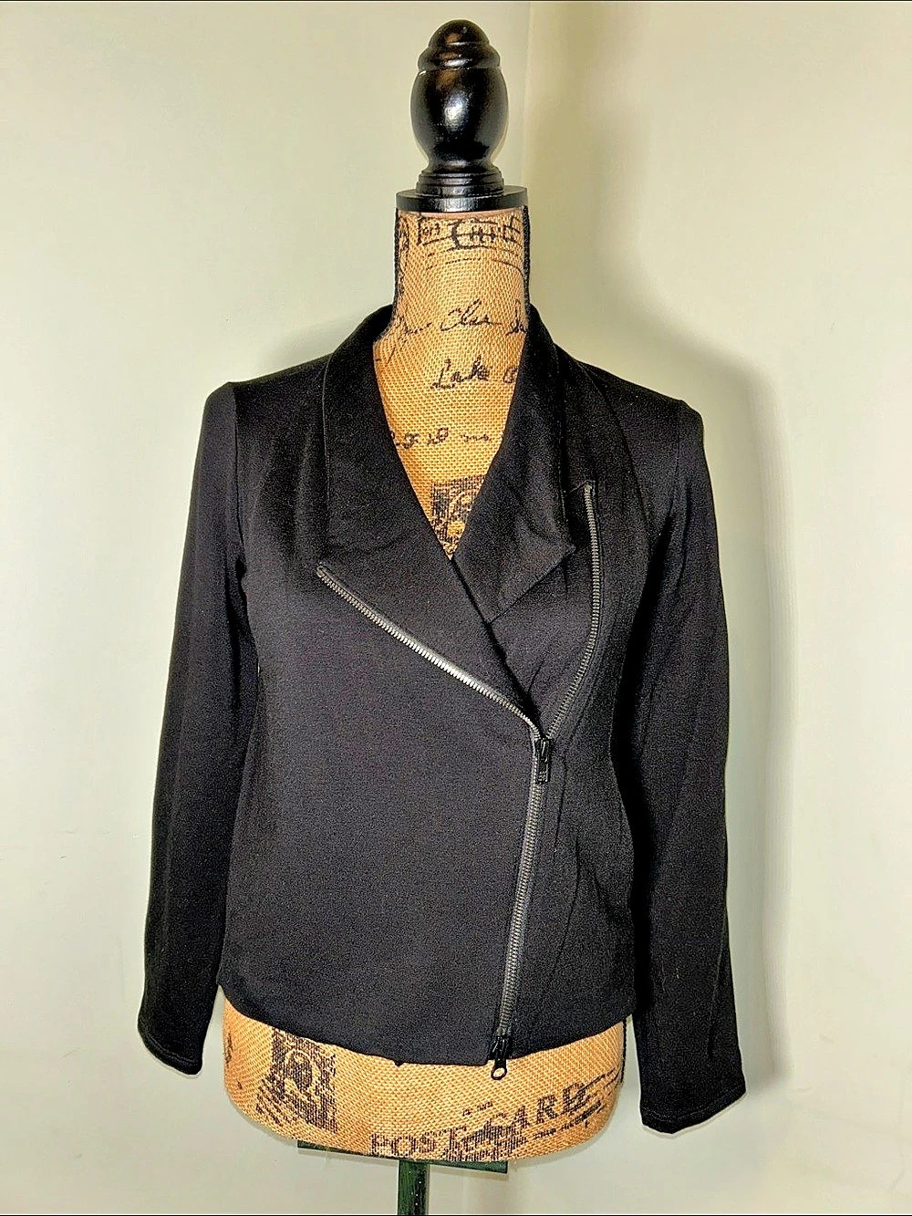 Eileen Fisher Black Tencel Asymmetrical Zip Front Moto Blazer Ultra Soft XS